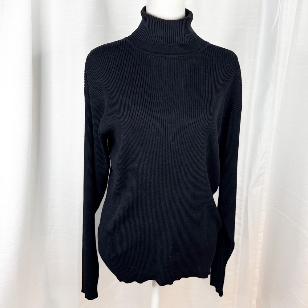 Barry Bricken 100% Silk Sweater Women's XL Black Ribbed Turtleneck Pullover